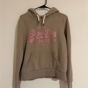 Superdry Women's Hoodie in Tan with Pink Accents